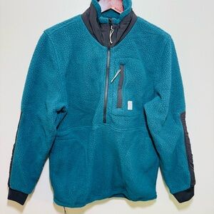 Topo Designs Teal Fleece Pullover with Black Trim